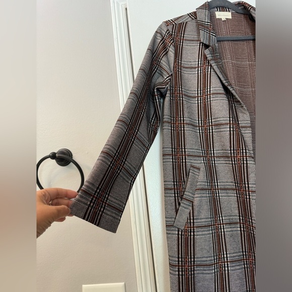 Melloday Plaid Longline  Blazer Coat Women’s Brown Checkered Fall Coat Size S - Picture 6 of 12